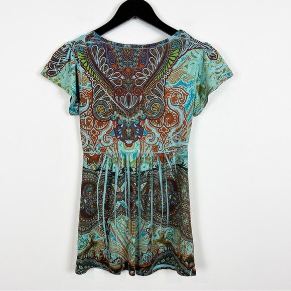 Unity World Wear Y2K Blue Short Sleeve Blouse Size Small Petite - Picture 5 of 5